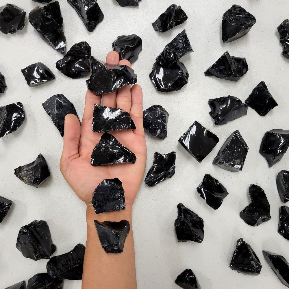 1 LB Black Obsidian Crystal Chunks Natural Bulk Wholesale Healing Crystals